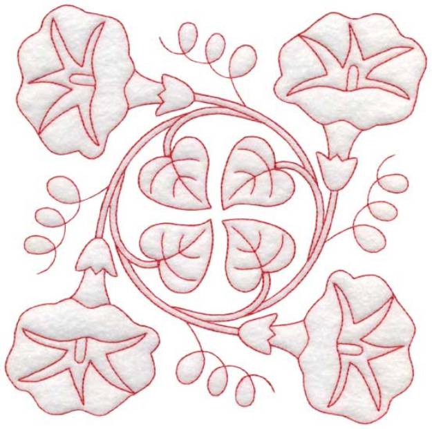 Picture of Morning Glory Redwork - Full-size Machine Embroidery Design