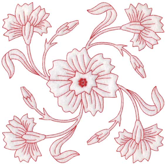Carnation Redwork - Full-size Machine Embroidery Design