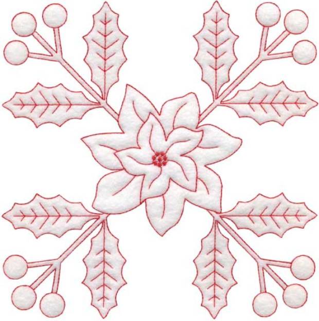 Picture of Holly & Poinsettia Redwork - Full-size Machine Embroidery Design