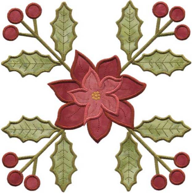 Picture of Holly & Poinsettia Applique - Full-size Machine Embroidery Design