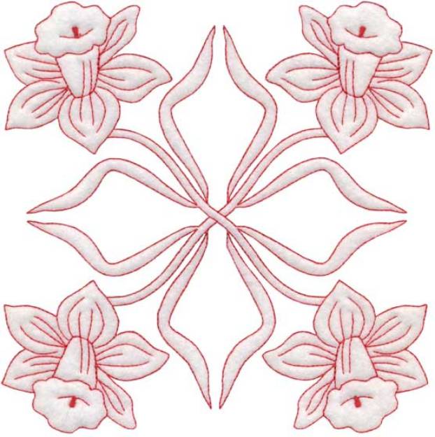 Picture of Daffodil Redwork - Full-size Machine Embroidery Design