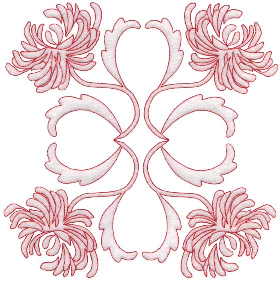 Chrysanthemum Redwork - Full-size Machine Embroidery Design