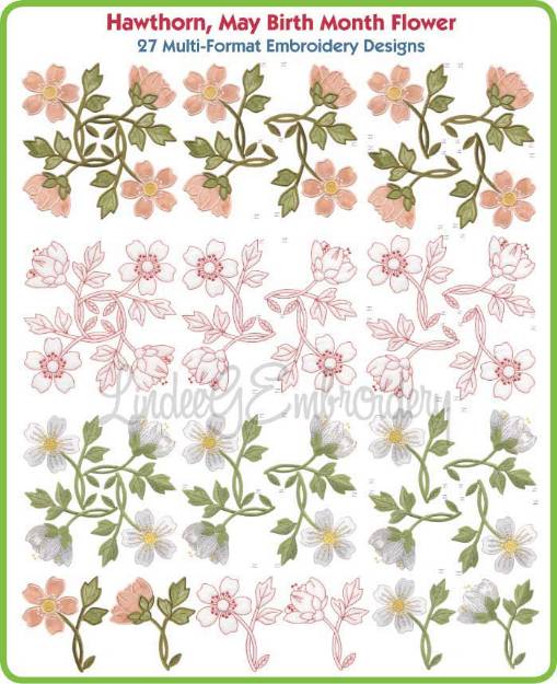 Picture of Hawthorn May Birth Month Flower US) Embroidery Design Pack