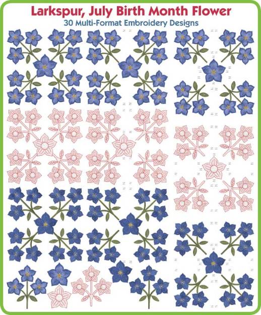 Picture of Larkspur July Birth Month Flower Embroidery Design Pack