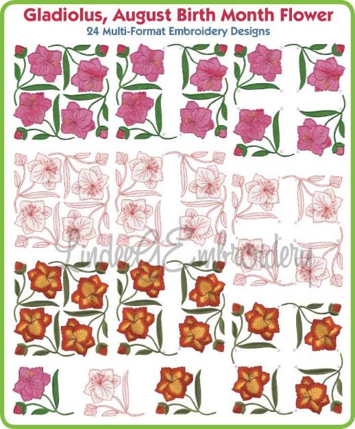 Picture of Gladiolus August Birth Month Flower Embroidery Design Pack