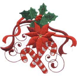 Poinsettia and Candy Cane Machine Embroidery Design