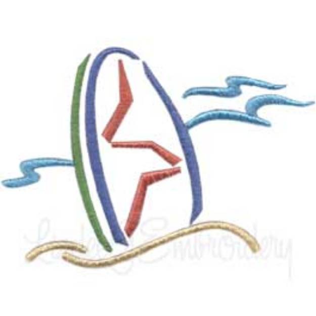 Picture of Surfboard in sand Machine Embroidery Design