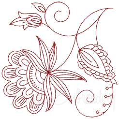 Jacobean Redwork Flower  Machine Embroidery Design
