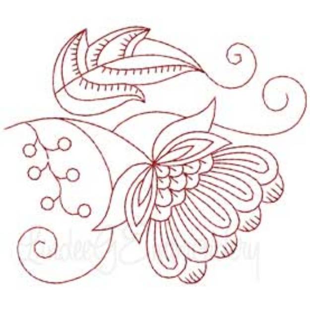 Picture of Jacobean Redwork Flower 4 Machine Embroidery Design