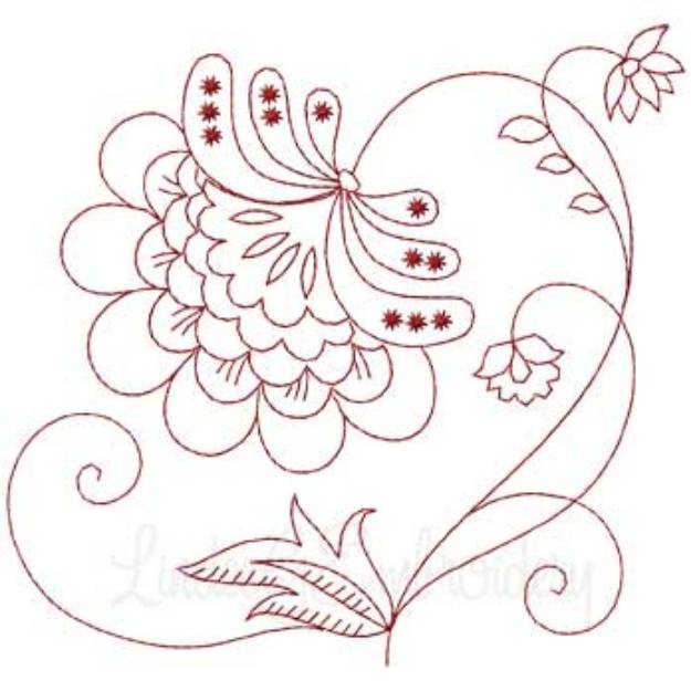 Picture of Jacobean Redwork Flower 6 Machine Embroidery Design