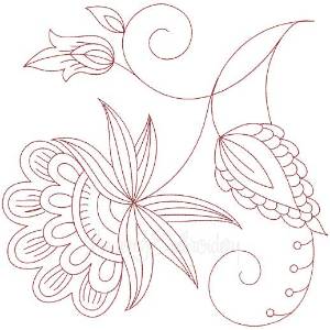 Picture of Jacobean Redwork Flower  Machine Embroidery Design