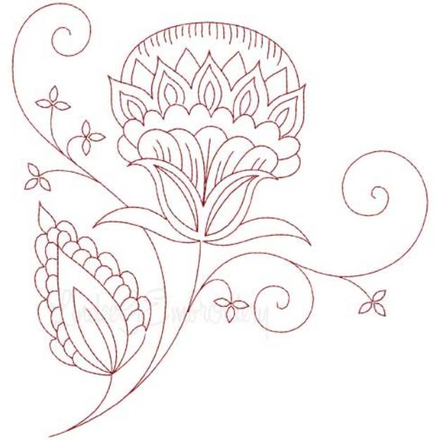Picture of Jacobean Redwork Flower 2 Machine Embroidery Design