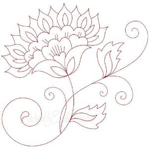 Picture of Jacobean Redwork Flower 5 Machine Embroidery Design
