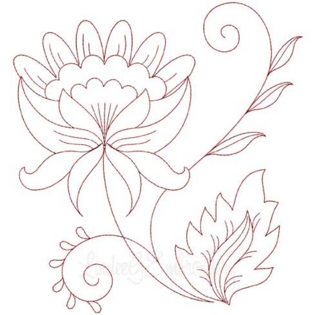 Picture of Jacobean Redwork Flower 7 Machine Embroidery Design