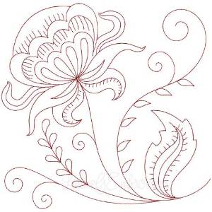Picture of Jacobean Redwork Flower 8 Machine Embroidery Design