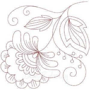 Picture of Jacobean Redwork Flower 9 Machine Embroidery Design