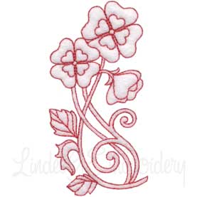 Deco Floral Redwork 8 - half (2 sizes) Machine Embroidery Design