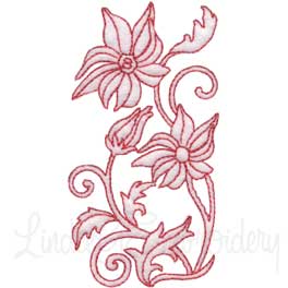 Deco Floral Redwork 9 - half (2 sizes) Machine Embroidery Design