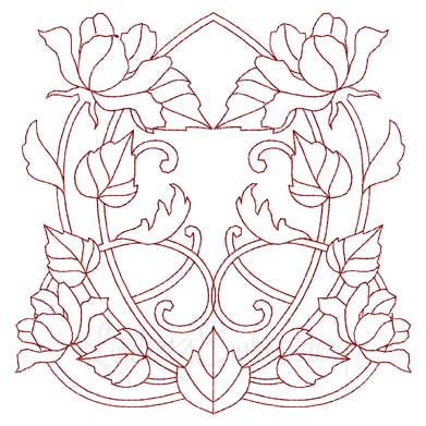 Deco Floral Redwork 6 - full (2 sizes) Machine Embroidery Design