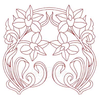 Deco Floral Redwork 7 - full (2 sizes) Machine Embroidery Design