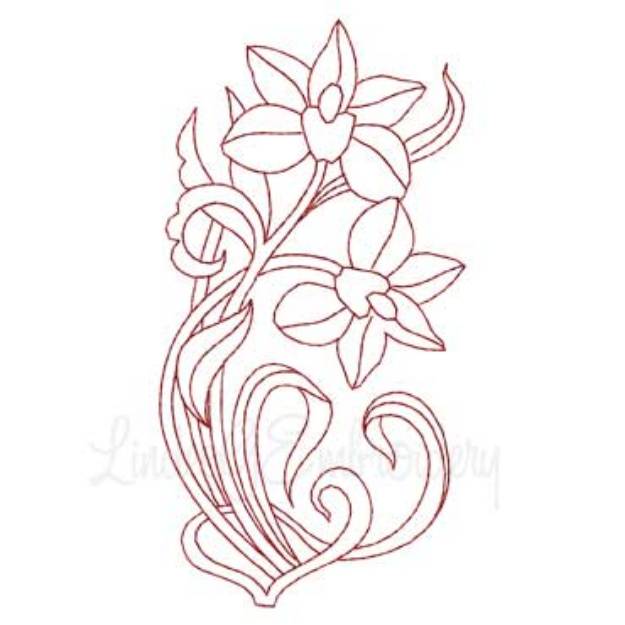 Picture of Deco Floral Redwork 7 - half (2 sizes) Machine Embroidery Design