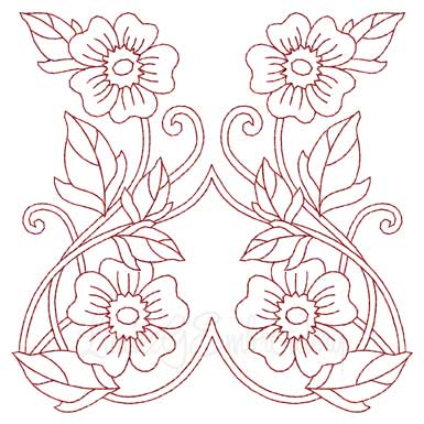 Deco Floral Redwork 10 - full (2 sizes) Machine Embroidery Design