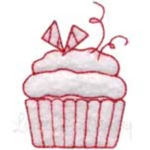 Picture of Cupcake 1 Redwork (2 sizes) Machine Embroidery Design