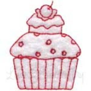 Picture of Cupcake 2 Redwork (2 sizes) Machine Embroidery Design