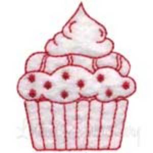Picture of Cupcake 3 Redwork (2 sizes) Machine Embroidery Design