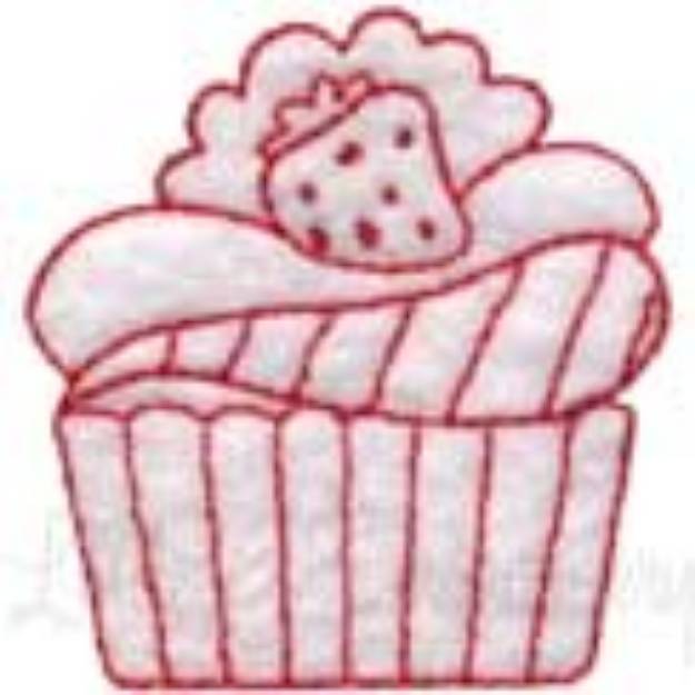 Picture of Cupcake 4 Redwork (2 sizes) Machine Embroidery Design