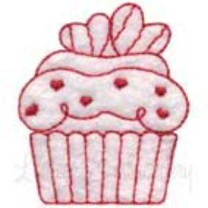 Picture of Cupcake 7 Redwork (2 sizes) Machine Embroidery Design