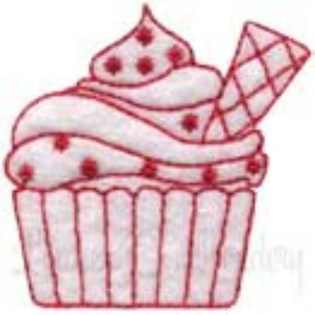 Picture of Cupcake 8 Redwork (2 sizes) Machine Embroidery Design