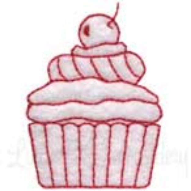 Picture of Cupcake 9 Redwork (2 sizes) Machine Embroidery Design