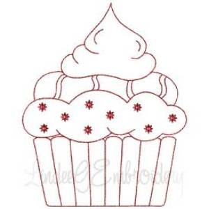 Picture of Cupcake 3 Redwork (2 sizes) Machine Embroidery Design