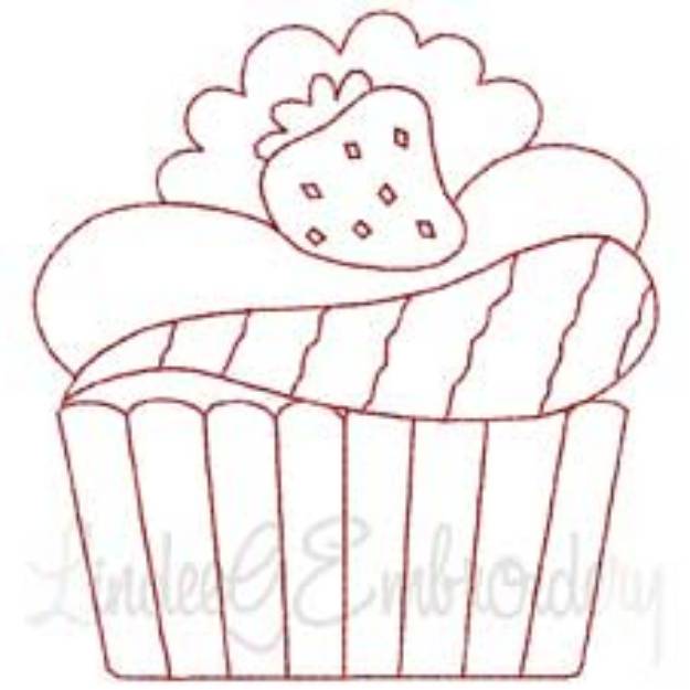 Picture of Cupcake 4 Redwork (2 sizes) Machine Embroidery Design