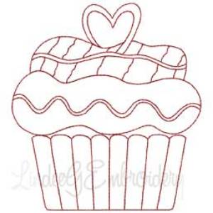 Picture of Cupcake 5 Redwork (2 sizes) Machine Embroidery Design
