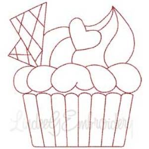 Picture of Cupcake 6 Redwork (2 sizes) Machine Embroidery Design