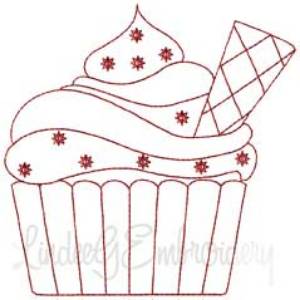 Picture of Cupcake 8 Redwork (2 sizes) Machine Embroidery Design
