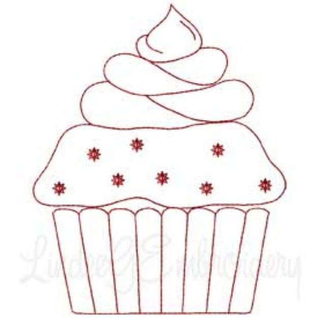 Picture of Cupcake 10 Redwork (2 sizes) Machine Embroidery Design