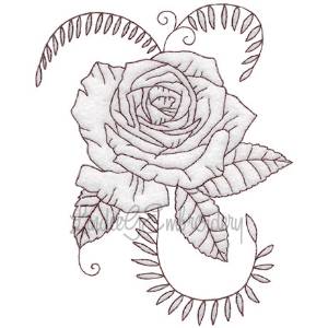 Picture of Realistic Rose  Redwork - Bean st. Machine Embroidery Design