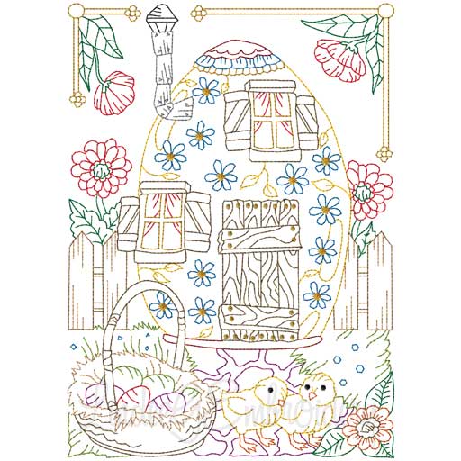 Easter Egg House (multicolor) (3 sizes) Machine Embroidery Design