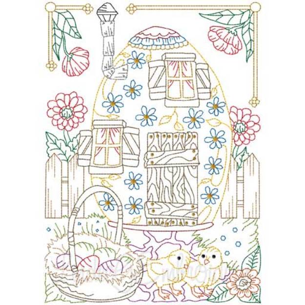 Picture of Easter Egg House (multicolor) (3 sizes) Machine Embroidery Design