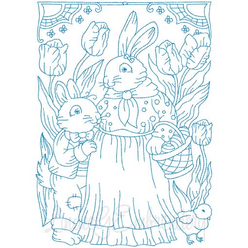 Mama Bunny & Son (Redwork) (3 sizes) Machine Embroidery Design