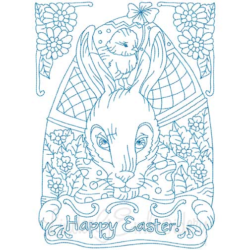 Happy Easter (Redwork) (3 sizes) Machine Embroidery Design