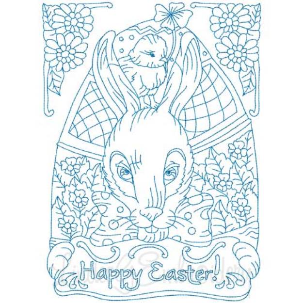 Picture of Happy Easter (Redwork) (3 sizes) Machine Embroidery Design