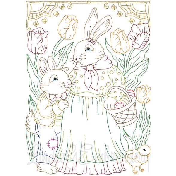 Mama Bunny & Son (multicolor) (3 sizes) Machine Embroidery Design
