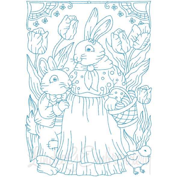 Mama Bunny & Son (Redwork) (3 sizes) Machine Embroidery Design