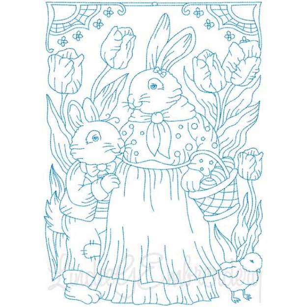 Picture of Mama Bunny & Son (Redwork) (3 sizes) Machine Embroidery Design