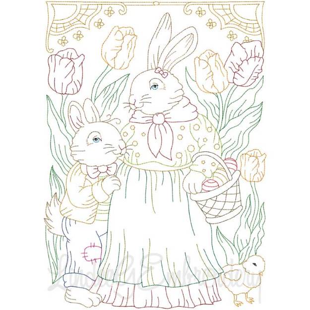 Picture of Mama Bunny & Son (multicolor) (3 sizes) Machine Embroidery Design