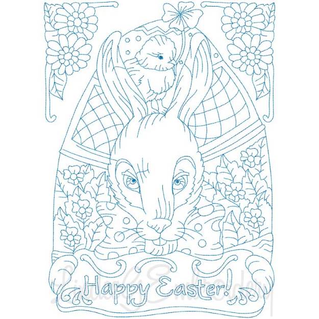 Picture of Happy Easter (Redwork) (3 sizes) Machine Embroidery Design